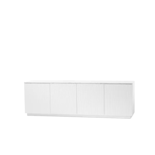 A2 Buffet Beam laqué blanc, socle blanc, plateau en marbre carrara