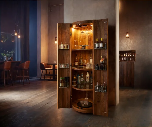 Armoire-bar Tulsa 80x190 cm acacia naturel éclairage LED armoire à vin