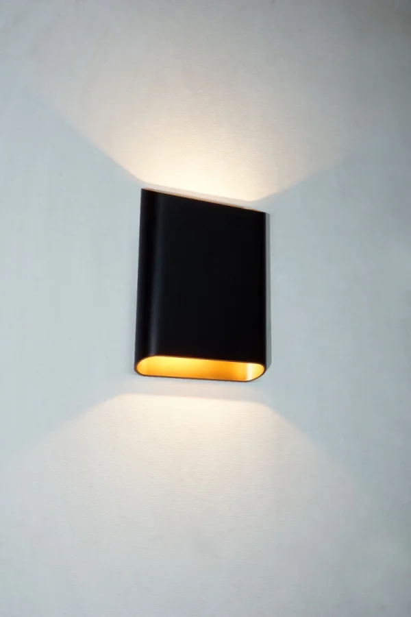 Artdelight Diaz Large - applique murale - 4 x 14,5 x 20 cm - 2 x 6W LED inclus - IP65 - noir avec or