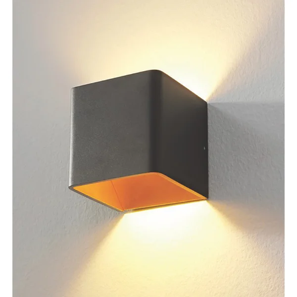 Artdelight Fulda - applique murale - 10 x 10 x 10 cm - 6W LED dimmable inclus - noir et or