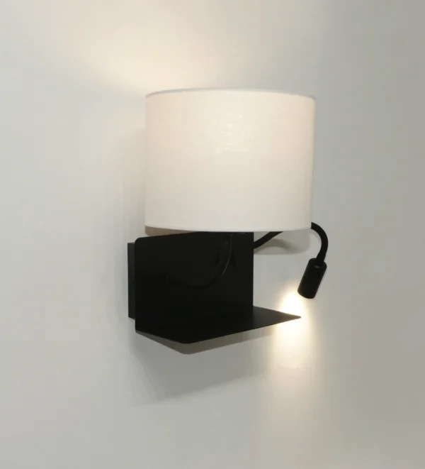 Artdelight Logan - applique murale avec liseuse orientée à droite - 22 x 15 x 20 cm - E27 + 3W LED inclus noir