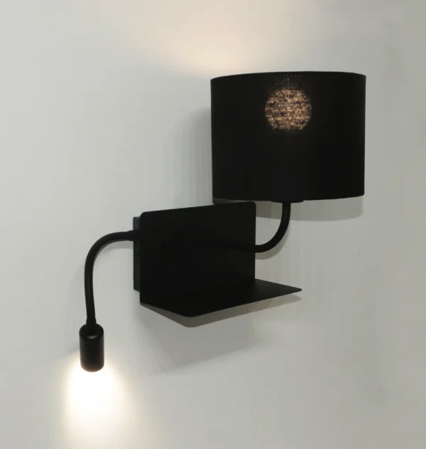 Artdelight Logan - applique murale avec liseuse orientée à gauche - 22 x 15 x 20 cm - E27 + 3W LED inclus noir