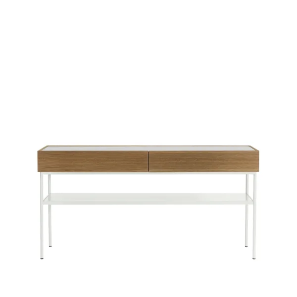 Asplund Luc 160 table console chêne teinté noyer (p4), plateau en marbre, support white