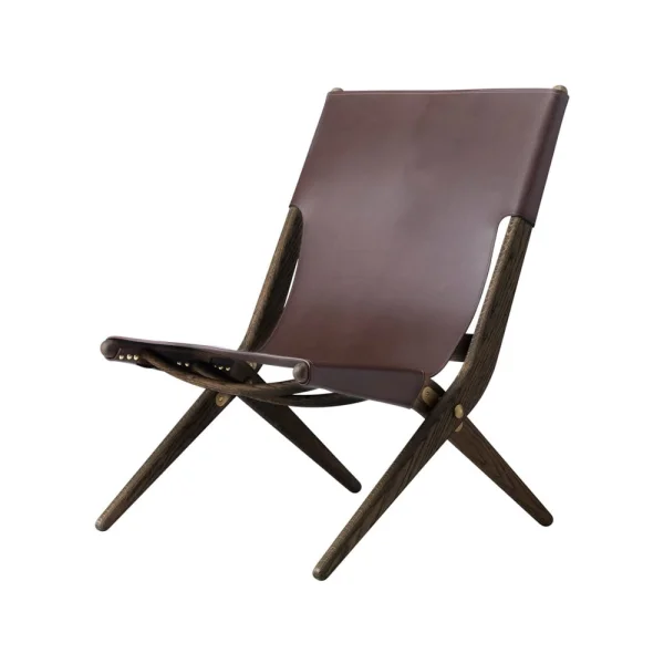 Audo Copenhagen Fauteuil Saxe cuir marron, structure en chêne huilé marron