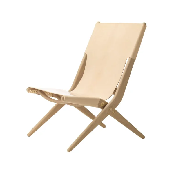 Audo Copenhagen Fauteuil Saxe cuir naturel, structure en chêne savonné