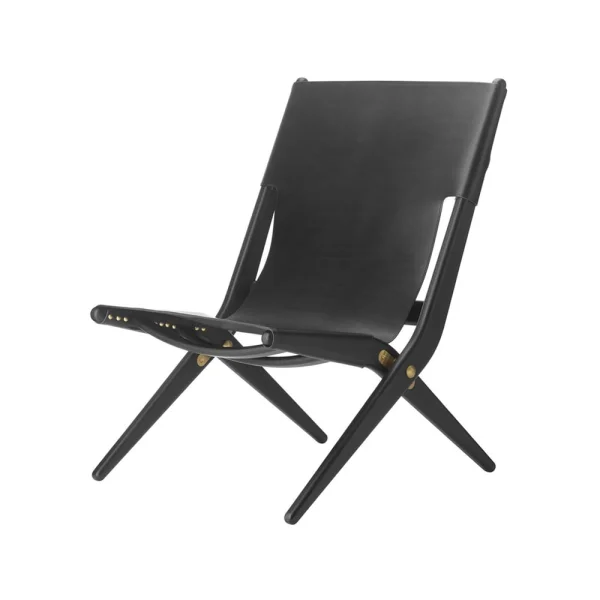 Audo Copenhagen Fauteuil Saxe cuir noir, structure en chêne lasuré noir