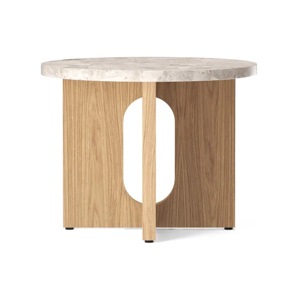 Audo Copenhagen Table d’appoint Androgyne Ø50 cm base en chêne Plateau de table Kunis Breccia