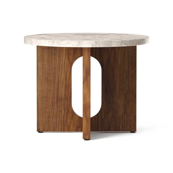 Audo Copenhagen Table d’appoint Androgyne Ø50 cm base en noyer Plateau de table Kunis Breccia