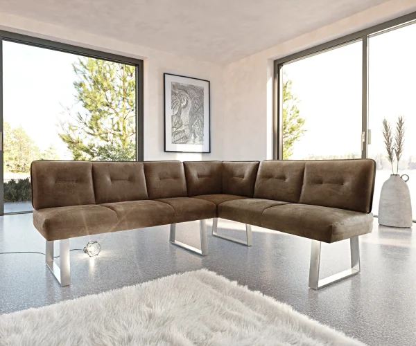 Banc-d'angle Pavle 200x170 cm Marron Vintage Châssis inox Variable
