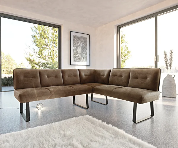 Banc-d'angle Pavle 200x170 cm Marron Vintage Métal Noir Structure Variable