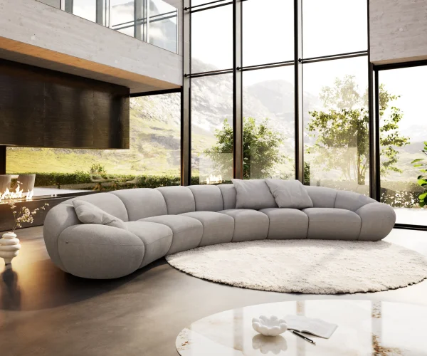 Big sofa Lunna 470x210 cm tissu bouclé taupe 3 coussins