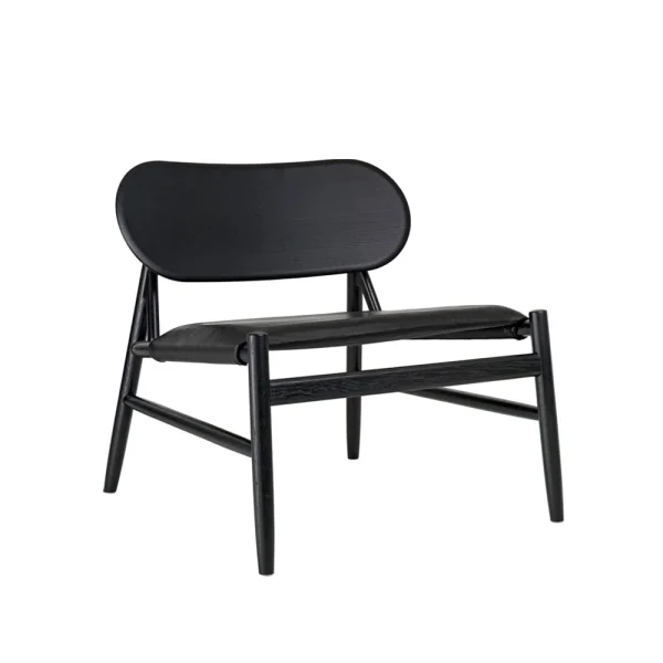 Brdr. Krüger Chaise lounge Ferdinand cuir noir, structure en chêne laqué noir