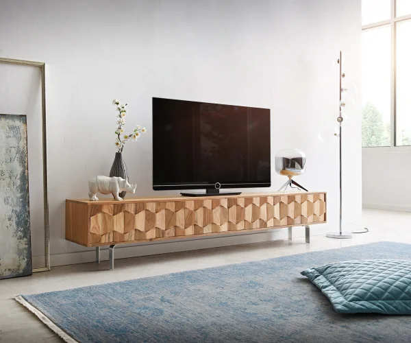 Buffet bas Fevo 200 cm acacia nature 4 portes Pied-L