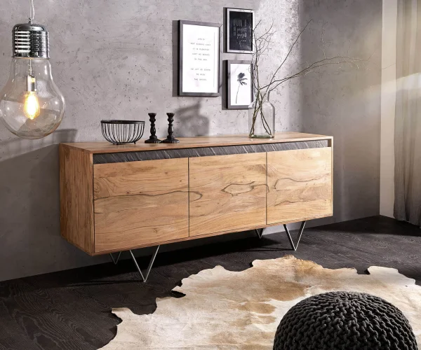 Buffet-design Stonegrace 175 cm acacia nature 3 portes