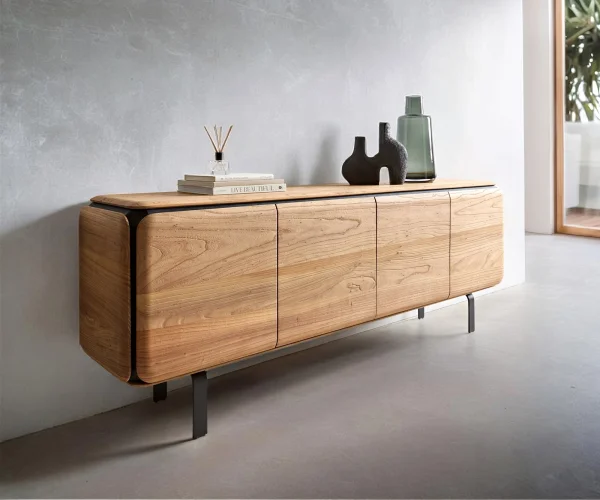 Buffet Giacinto 180 cm orme naturel 4 portes pied en L noir