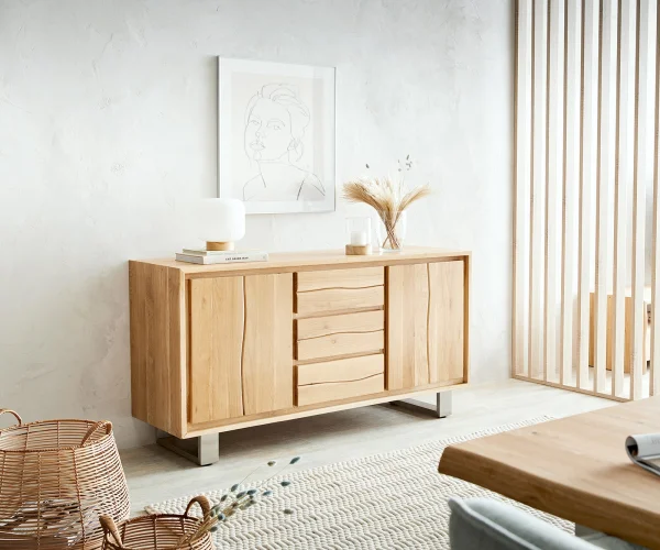 Buffet Live-Edge 150 cm chêne naturel 3 tiroirs 2 portes