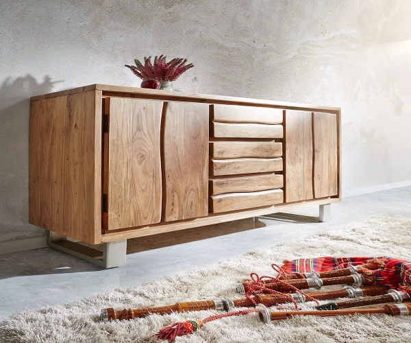 Buffet Live-Edge 172 cm acacia nature 3 tiroirs 4 portes