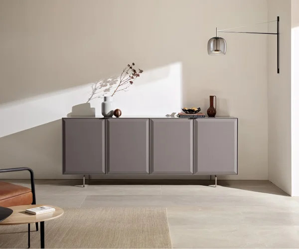 Buffet Marellia 200 cm Gris 4 portes Pied équerre inoxydable