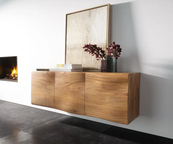 Buffet New Live-Edge 145 cm acacia naturel 3 portes fixation murale