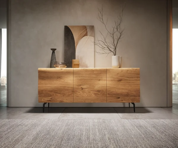 Buffet New Live-Edge 145 cm chêne naturel 3 portes pied équerre métal noir