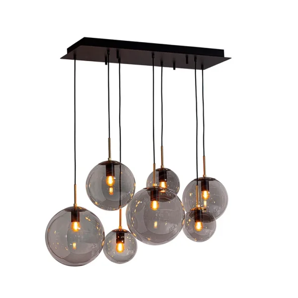 By Rydéns - Suspension Laura, longueur 86 cm, à 7 lampes, gris fumé