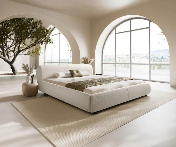 Cadre-de-lit rembourré Shona 180x200 cm Bouclé Crème-Blanc