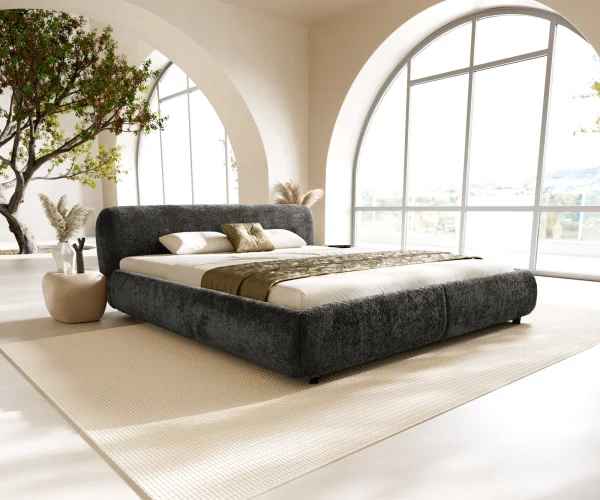 Cadre-de-lit rembourré Shona 180x200 cm tissu Teddy gris