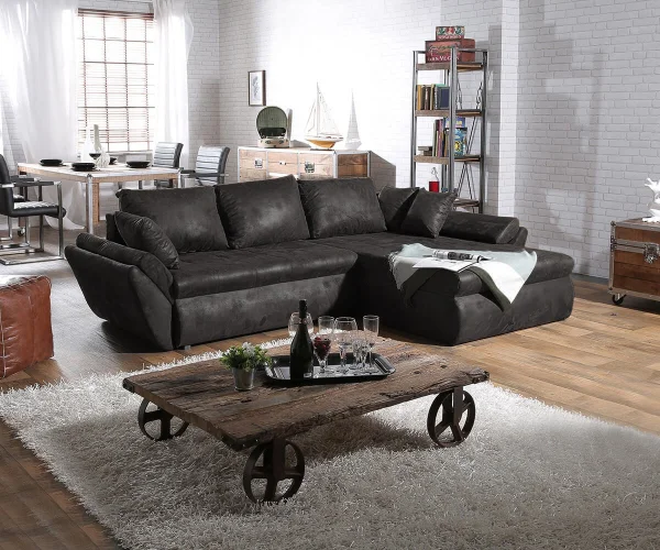 Canapé d'angle Loana 275x185 cm anthracite ottoman variable