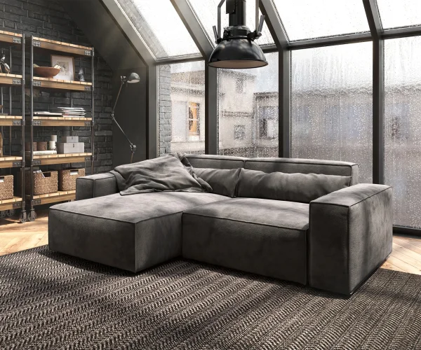 Canapé d'angle Sirpio 230x150 cm Microfibre Marron Kaki Recamiere variable