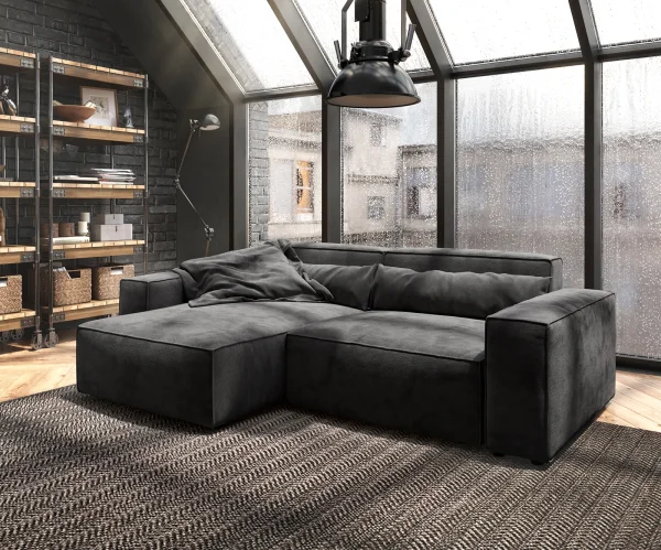 Canapé d'angle Sirpio 230x150 cm Microfibre Noir Recamiere variable