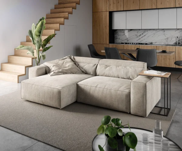 Canapé d'angle Sirpio 230x150 cm Velours côtelé Beige Recamiere variable