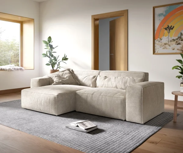 Canapé d'angle Sirpio XL 270x170 cm Velours côtelé Beige Recamiere variable