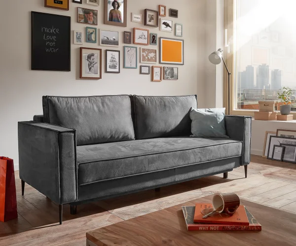 Canapé-lit Thia velours graphite 220x100 cm