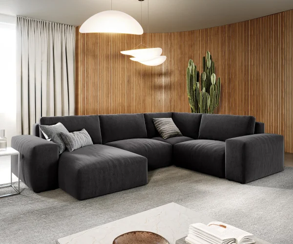 Canapé panoramique Lanzo L 330x230 cm Microfibre Noir Recamière variable