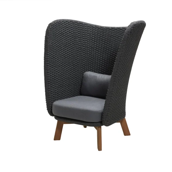 Cane-line Fauteuil lounge Peacock Highback Cane-Line Natté Dark grey, incl. coussins gris, pieds en teck