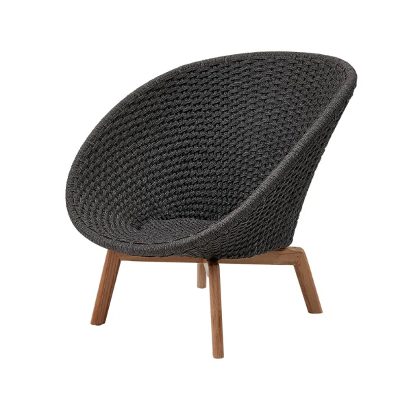 Cane-line Fauteuil lounge Peacock Rope Dark grey, pieds en teck