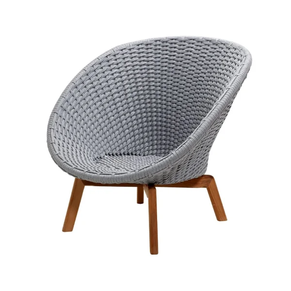 Cane-line Fauteuil lounge Peacock Rope Light grey, pieds en teck