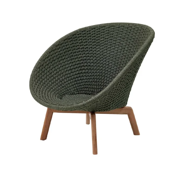 Cane-line Fauteuil lounge Peacock Weave Dark green, pieds en teck
