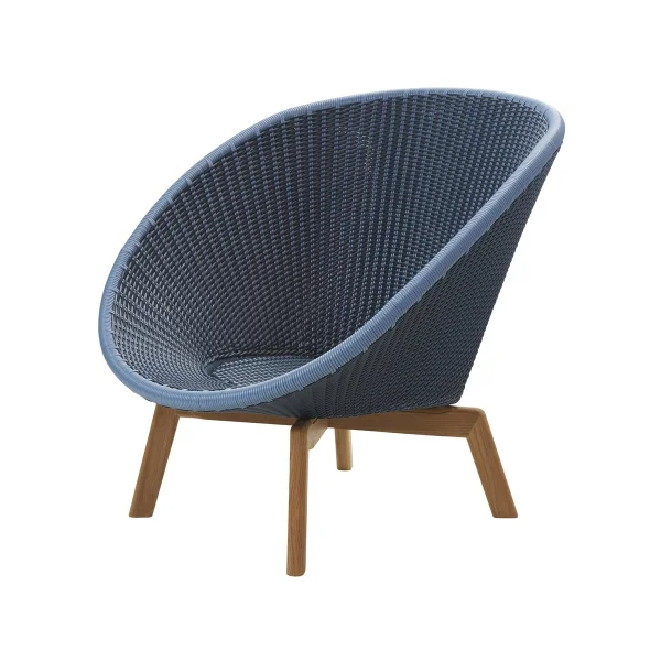 Cane-line Fauteuil lounge Peacock Weave Midnight/dusty blue, pieds en teck