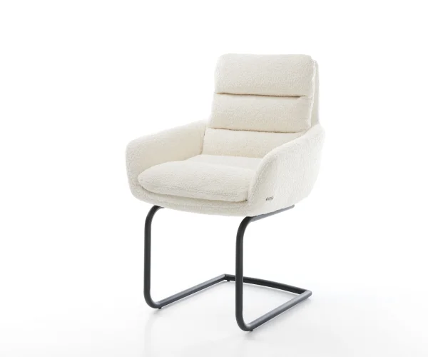 Cantilever Abelia-Flex avec accoudoirs bouclé blanc pied cantilever rond noir