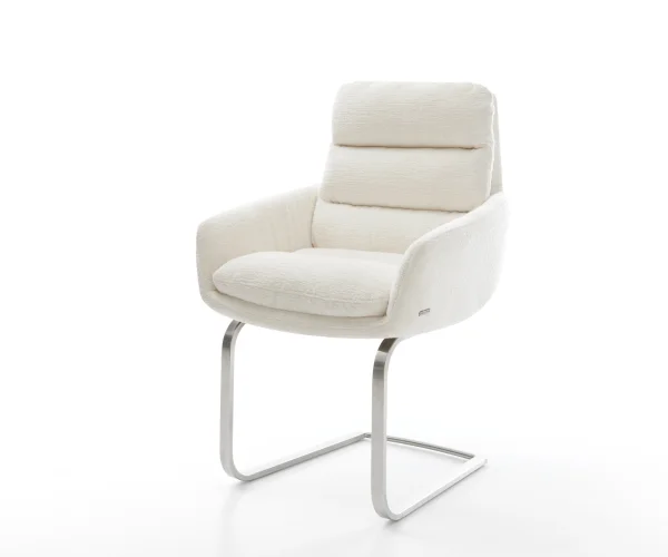 Cantilever Abelia-Flex avec accoudoirs bouclé doux beige pied cantilever plat acier inoxydable