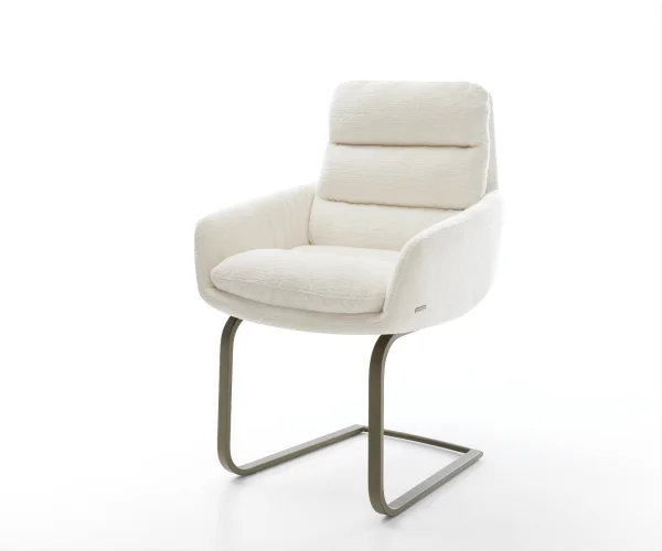 Cantilever Abelia-Flex avec accoudoirs bouclé doux beige pied cantilever plat aspect titane