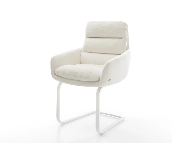 Cantilever Abelia-Flex avec accoudoirs bouclé doux beige pied cantilever plat blanc