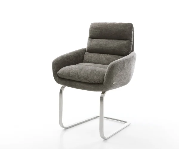 Cantilever Abelia-Flex avec accoudoirs bouclé doux couleur boue pied cantilever plat acier inoxydable