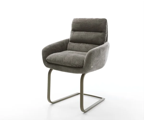 Cantilever Abelia-Flex avec accoudoirs bouclé doux couleur boue pied cantilever plat aspect titane