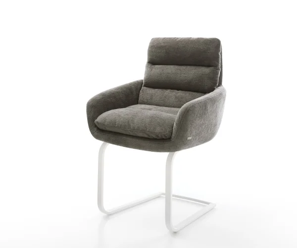 Cantilever Abelia-Flex avec accoudoirs bouclé doux couleur boue pied cantilever plat blanc