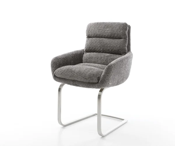 Cantilever Abelia-Flex avec accoudoirs bouclé gris pied cantilever plat acier inoxydable brossé