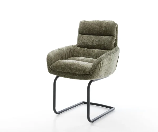 Cantilever Abelia-Flex avec accoudoirs chenille olive pied cantilever rond noir