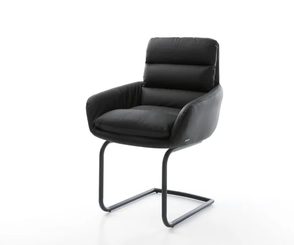 Cantilever Abelia-Flex avec accoudoirs cuir véritable noir cantilever rond noir