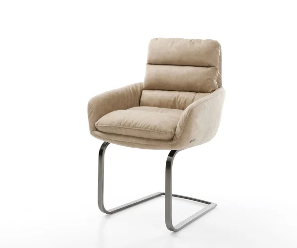 Cantilever Abelia-Flex avec accoudoirs microvelours beige vintage pied cantilever plat grafiete